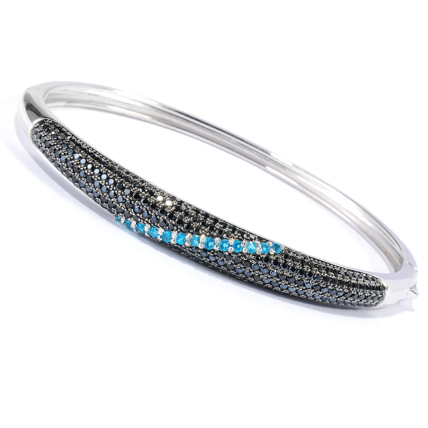 Pinctore Sterling Silver Black Spinel Neon Blue Apatite Bangle - pinctore