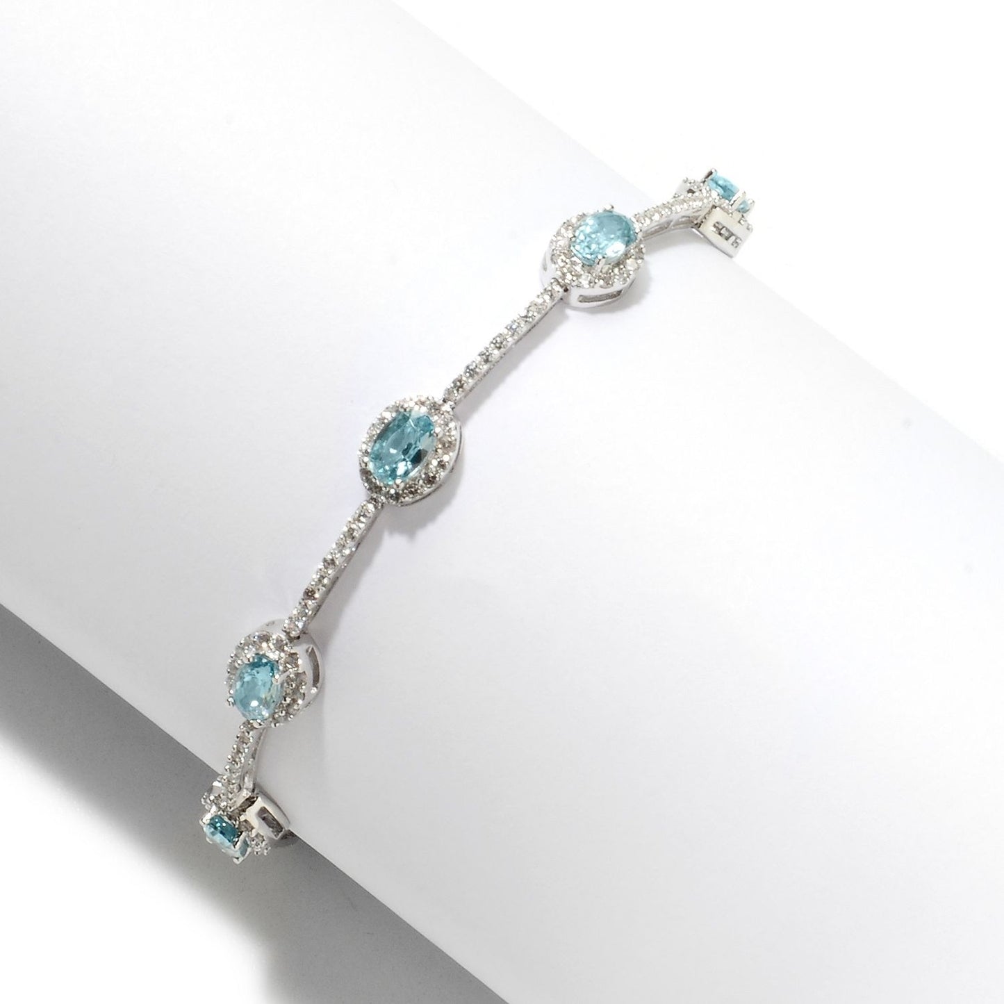 Pinctore Sterling Silver 8.23ctw Blue Zircon Station Bracelet