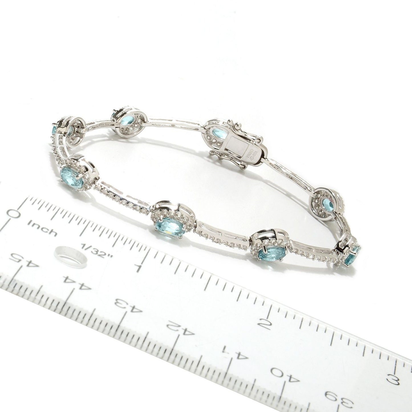 Pinctore Sterling Silver 8.23ctw Blue Zircon Station Bracelet