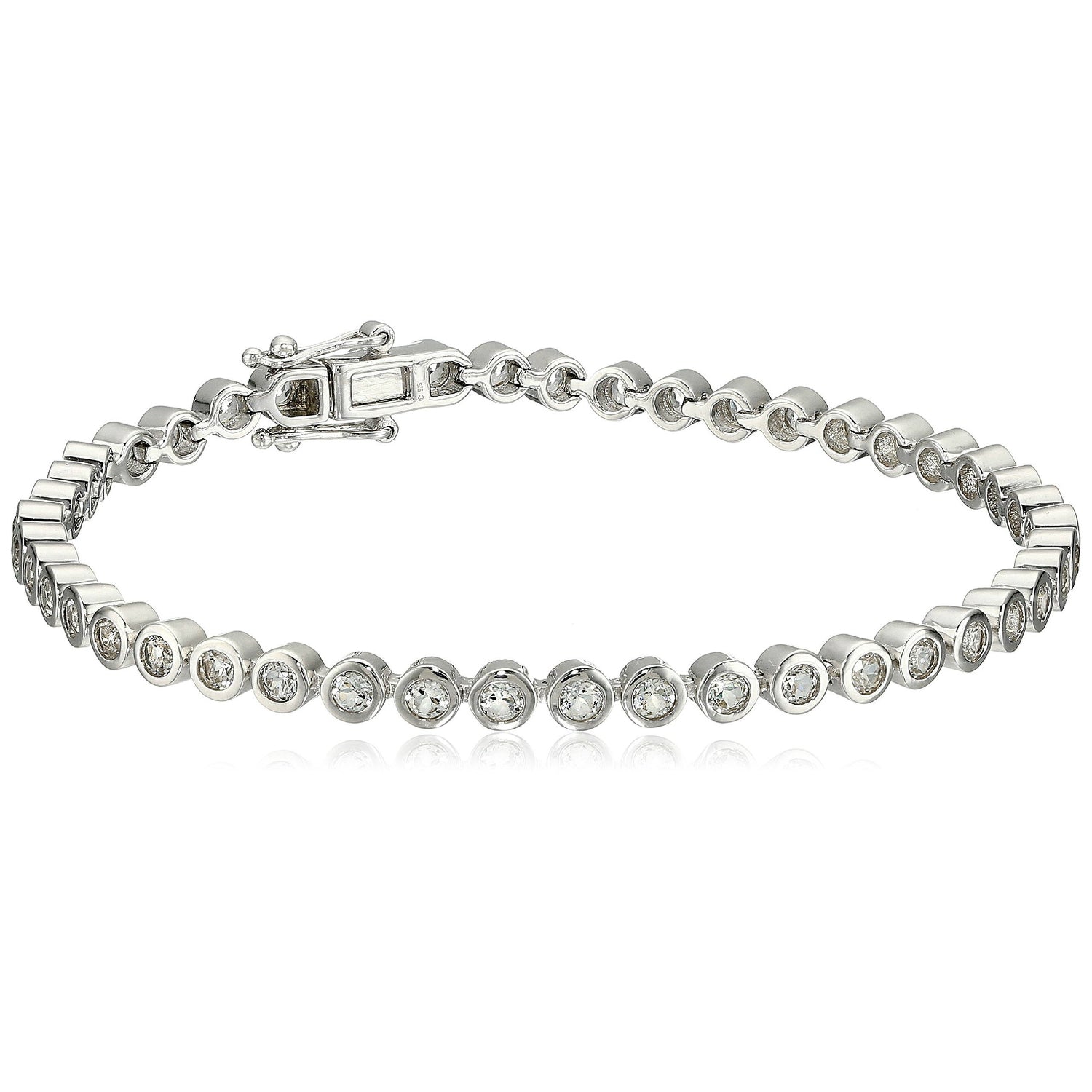 Pinctore Sterling Silver White Topaz Round Tennis Bracelet, 7.25"