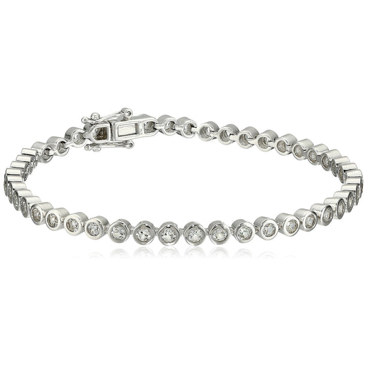 Pinctore Sterling Silver White Topaz Round Tennis Bracelet, 7.25"