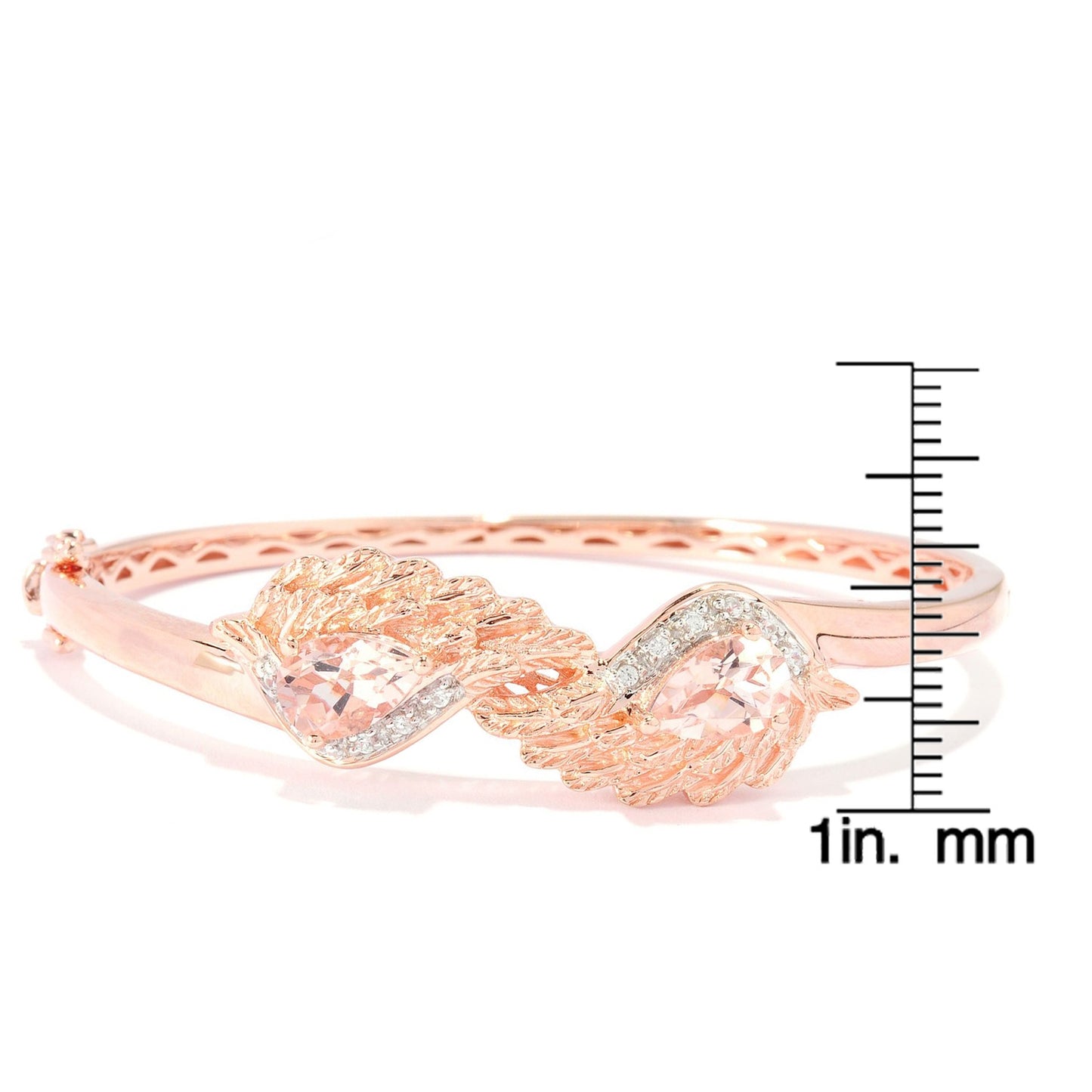 Pinctore 18k Rose Vermeil Over Sterling Silver Morganite and Cubic Zirconia Angel Wings Hinged Bangle