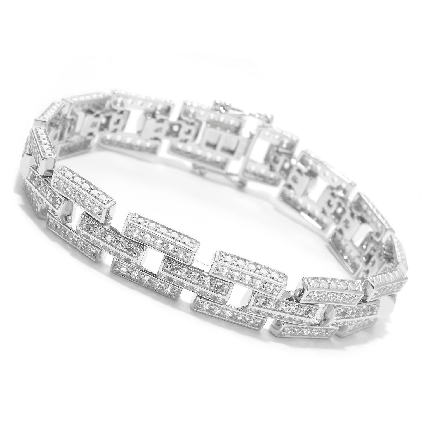 Pinctore Sterling Silver 53ctw White Topaz Link Bracelet - pinctore