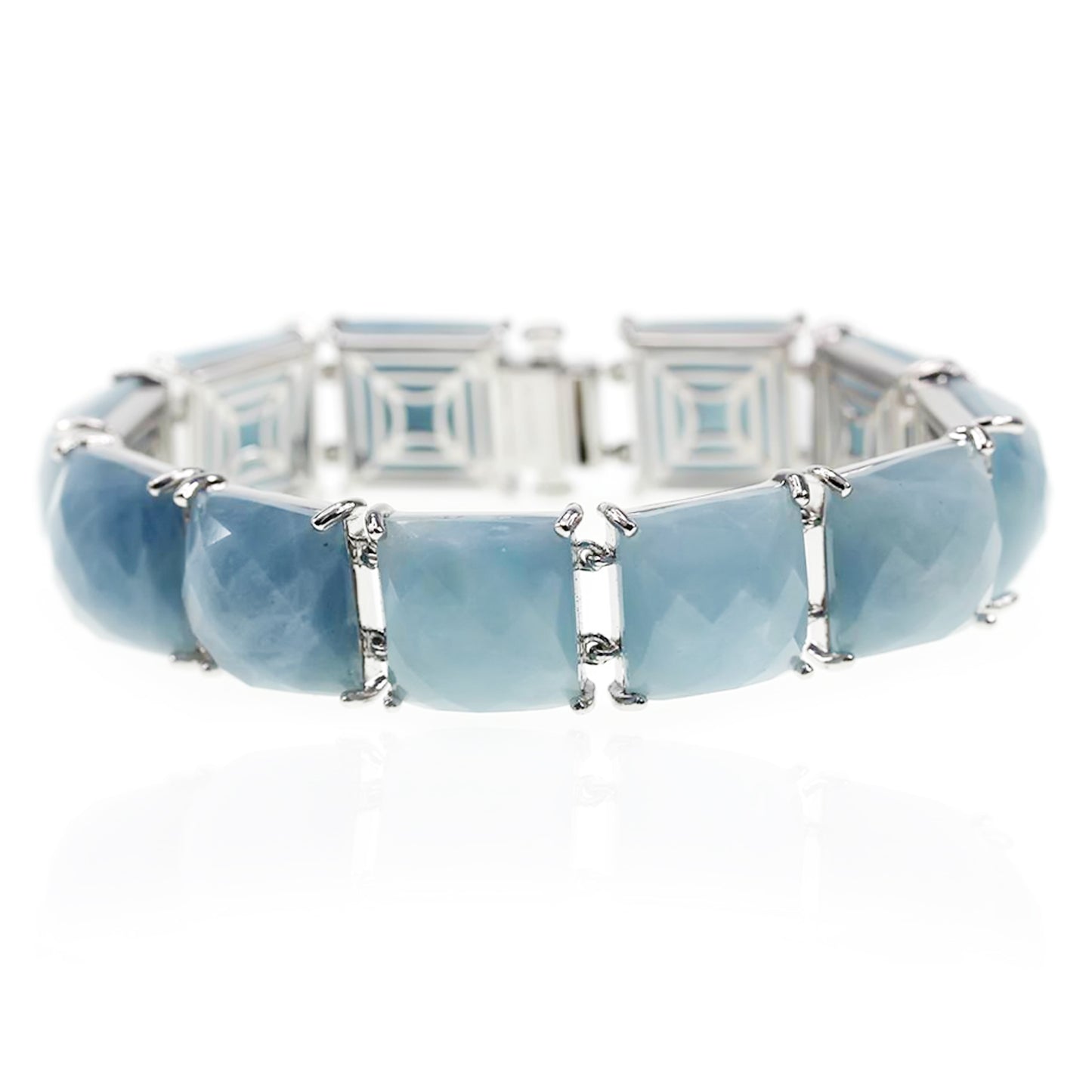 Pinctore Sterling Silver 165.99ctw Milky Aquamarine Bracelet SZ 7.25