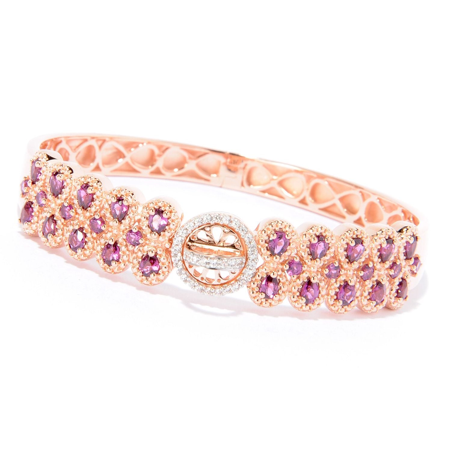18K Rose Gold O/Silver 4.9Ctw Brazilian Garnet Bangle With Designer Lock