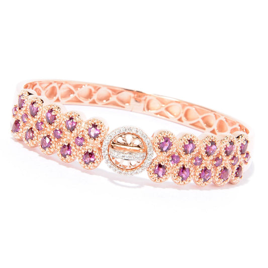 18K Rose Gold O/Silver 4.9Ctw Brazilian Garnet Bangle With Designer Lock