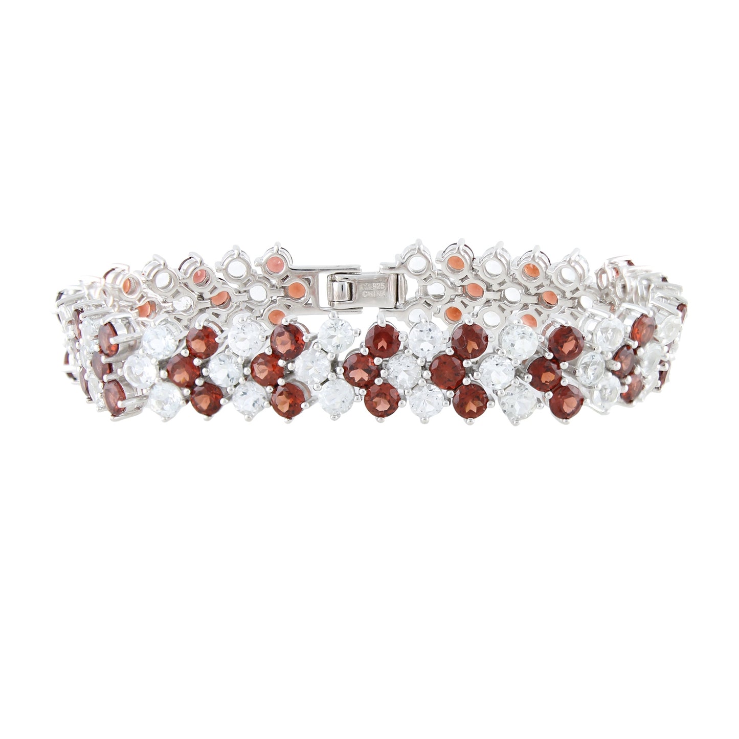 Pinctore Sterling Silver Red Garnet & Smoky Quartz Tennis Bracelets