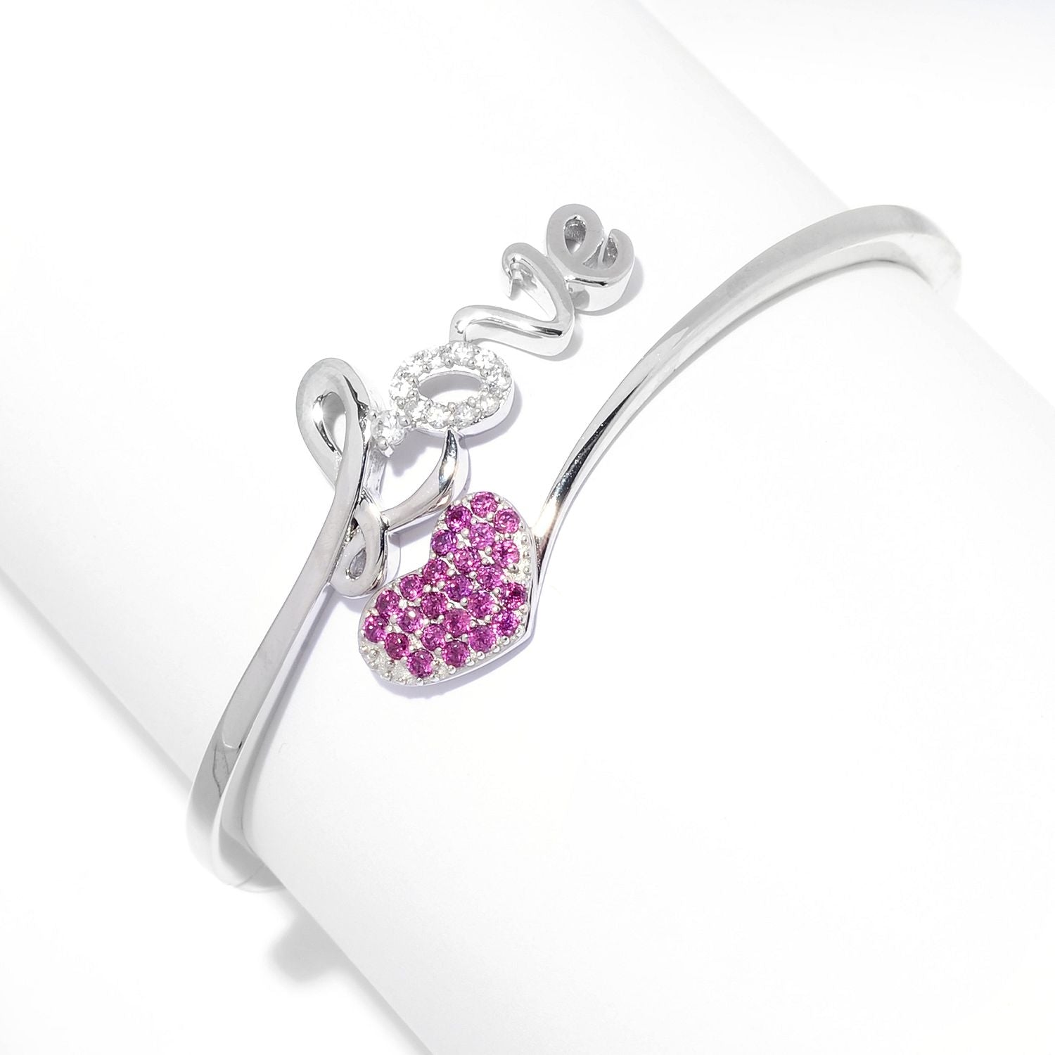 925 Sterling Silver Rhodolite Garnet,White Natural Zircon Bangle