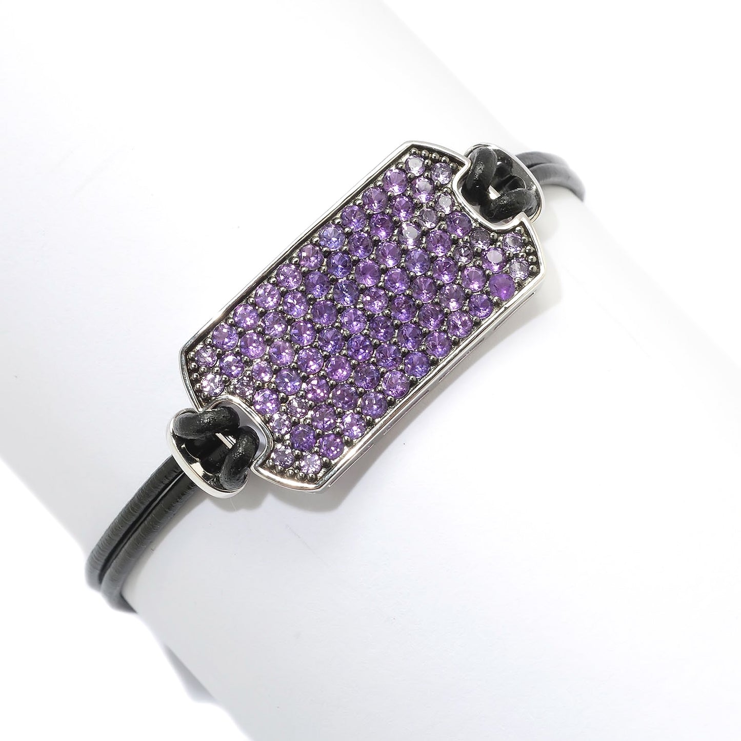 Sterling Silver 925 African Amethyst Leather Bracelet