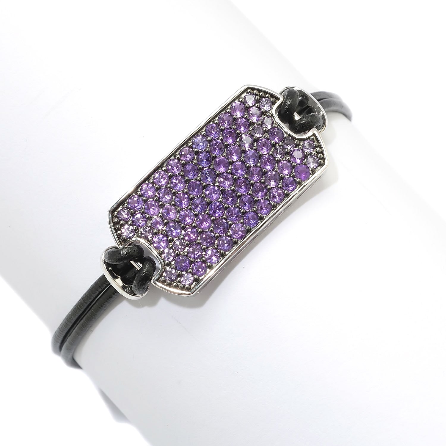 Sterling Silver 925 African Amethyst Leather Bracelet