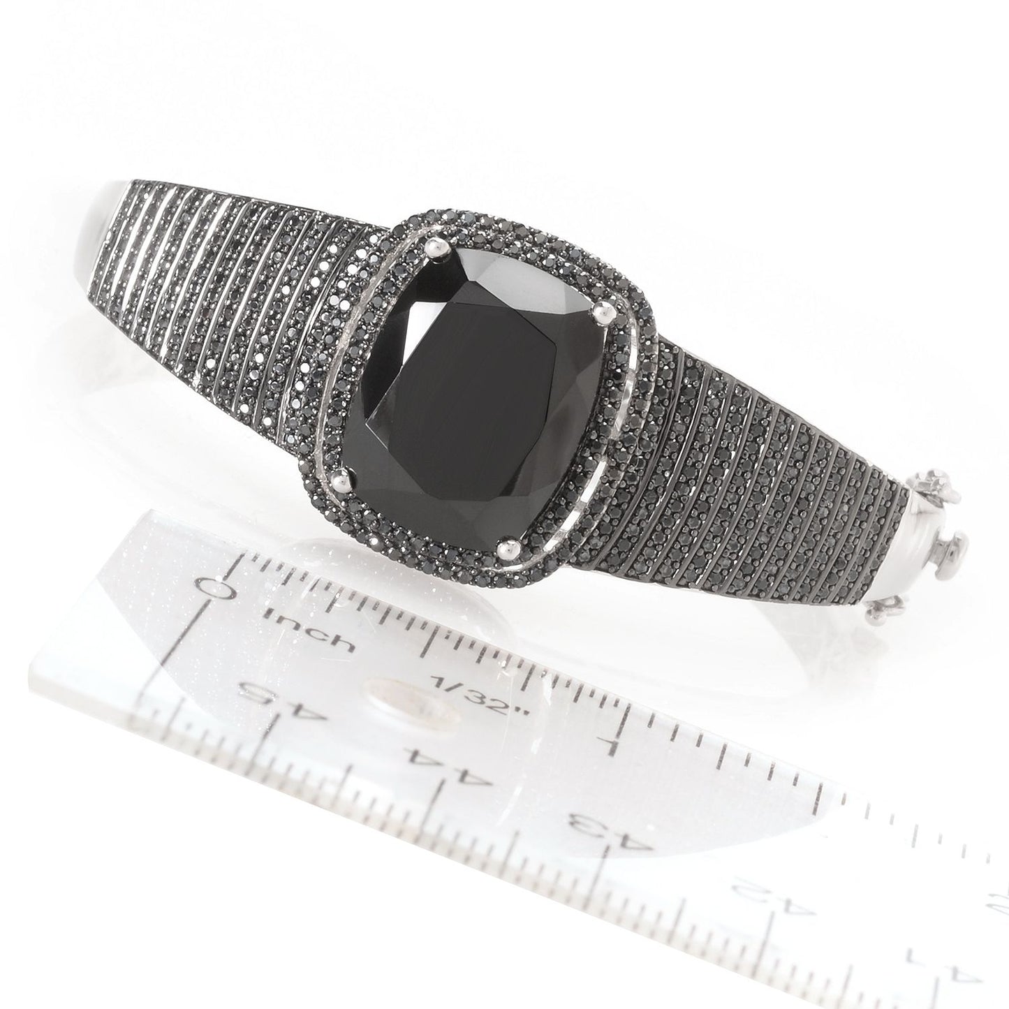 Pinctore Sterling Silver 149ctw Black Spinel Cuff Bracelet