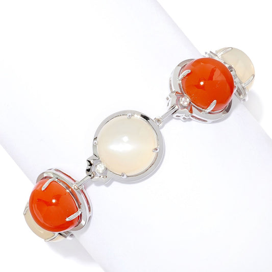 Pinctore Sterling Silver 65ctw Moonstone & White Zircon Toggle Bracelet - pinctore