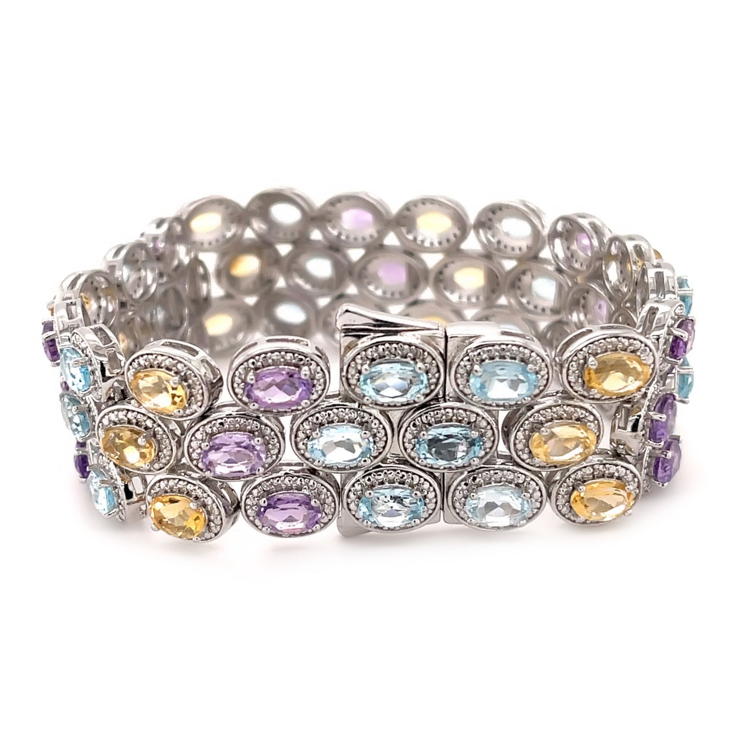 925 Sterling Silver African Amethyst,Citrine,Sky Blue Topaz Bracelet - Pinctore