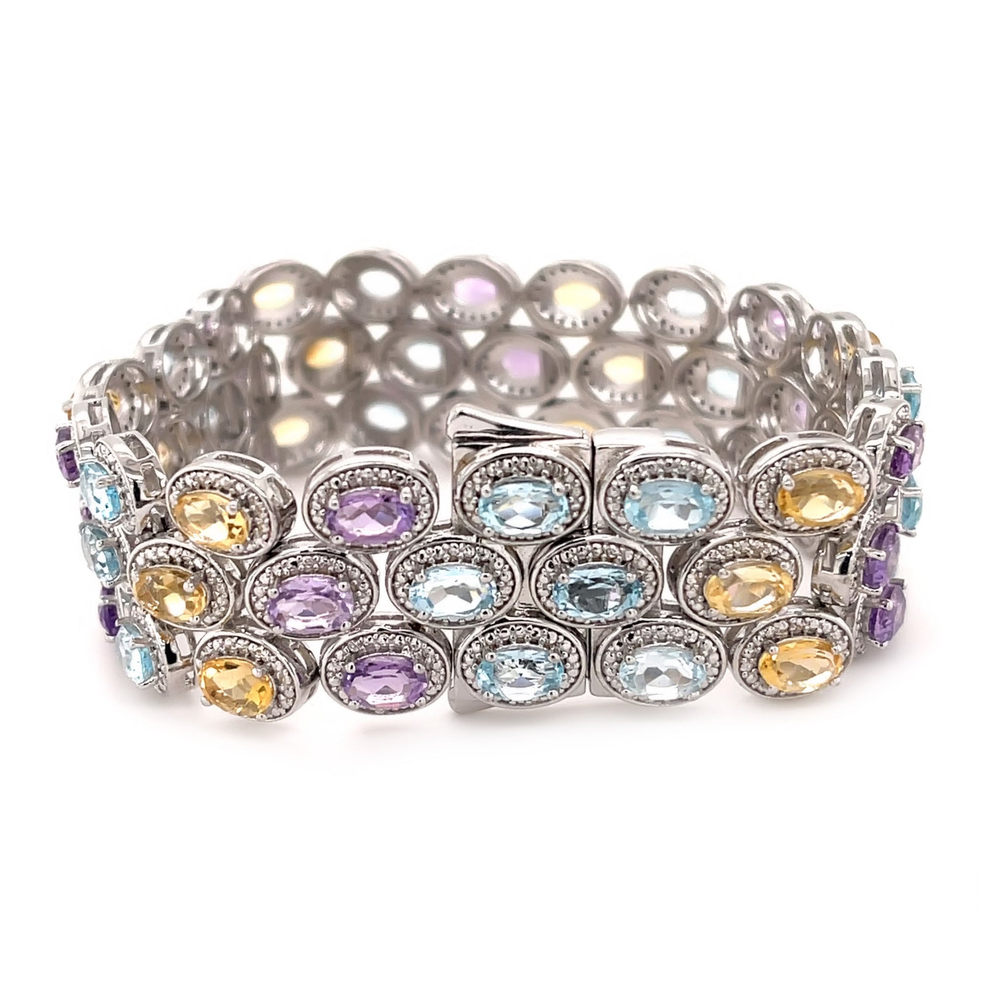 925 Sterling Silver African Amethyst,Citrine,Sky Blue Topaz Bracelet - Pinctore