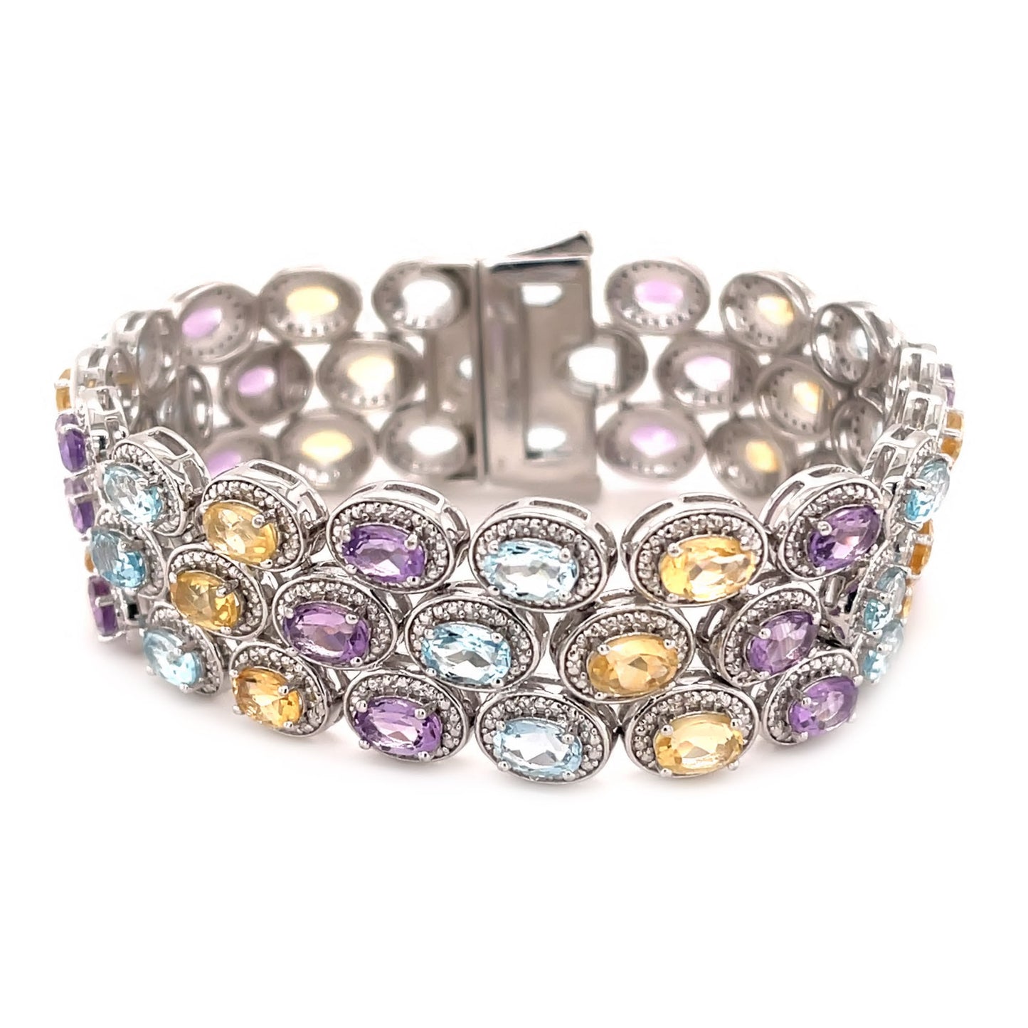 925 Sterling Silver African Amethyst,Citrine,Sky Blue Topaz Bracelet - Pinctore
