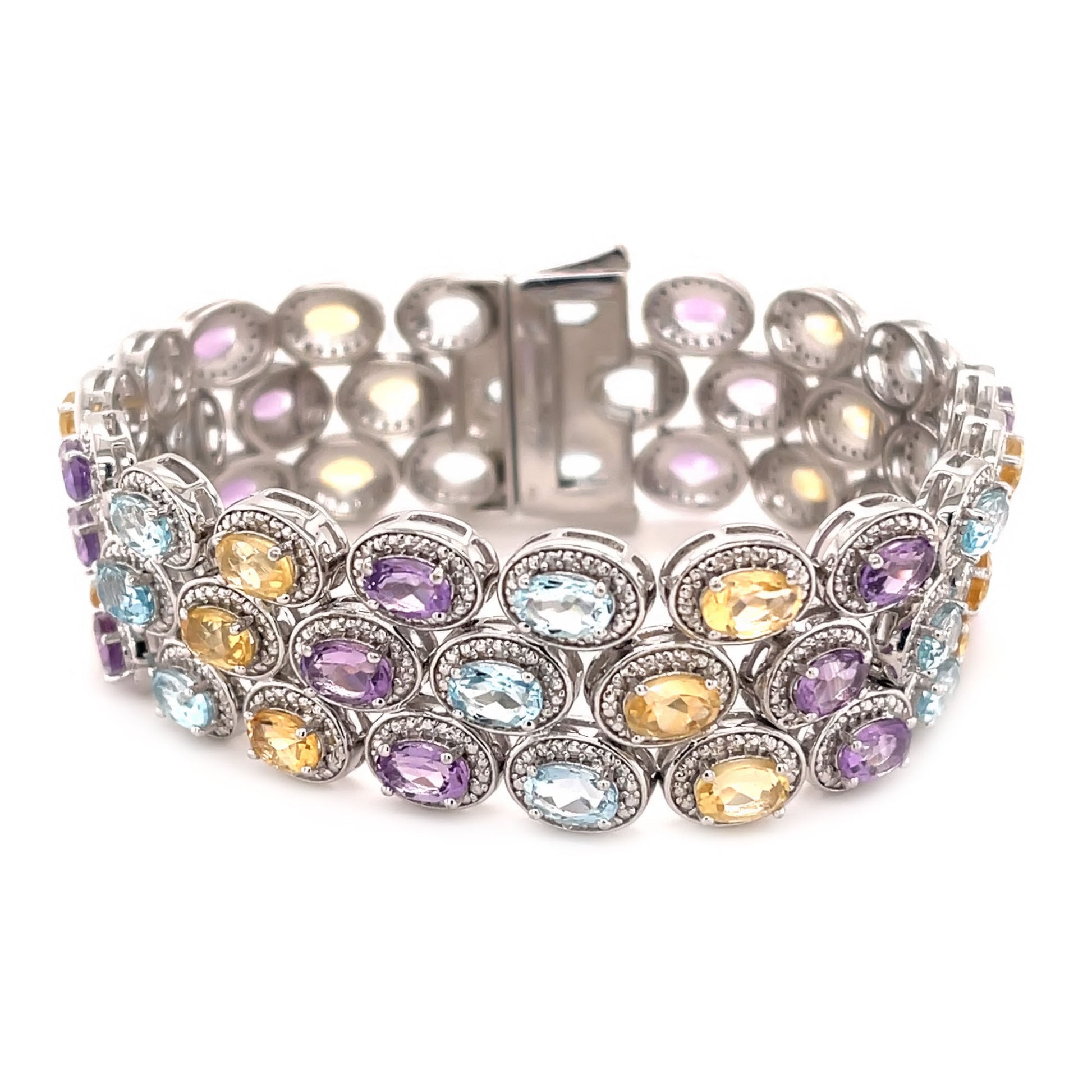 925 Sterling Silver African Amethyst,Citrine,Sky Blue Topaz Bracelet - Pinctore