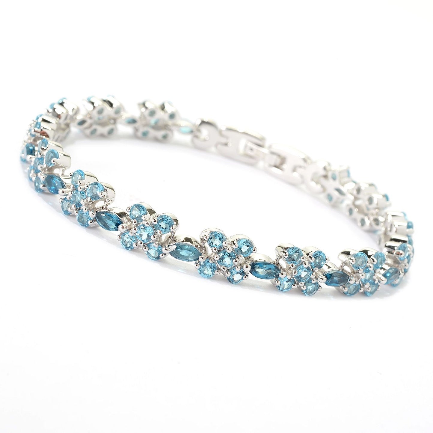 Pinctore Sterling Silver 13.12ctw London Swiss Blue Topaz Flower Bangle Bracelet ' - pinctore
