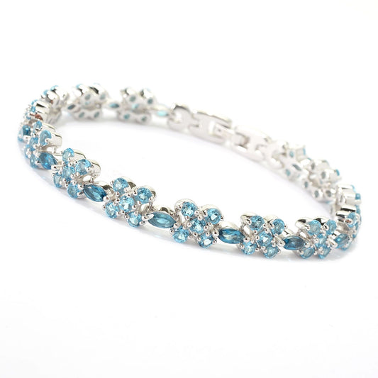 Pinctore Sterling Silver 13.12ctw London Swiss Blue Topaz Flower Bangle Bracelet ' - pinctore