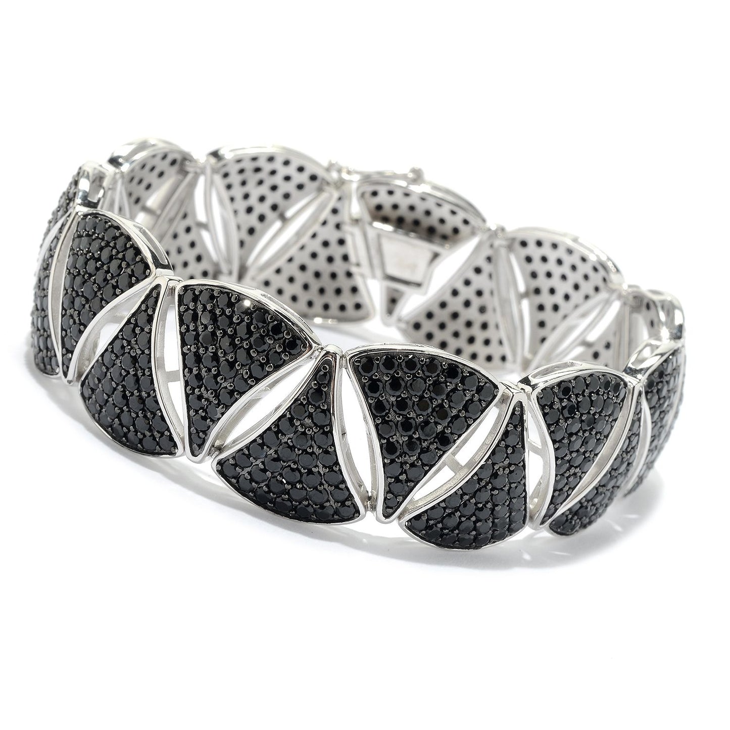 Pinctore Sterling Silver 26.39ctw Black Spinel Link Bracelet - pinctore