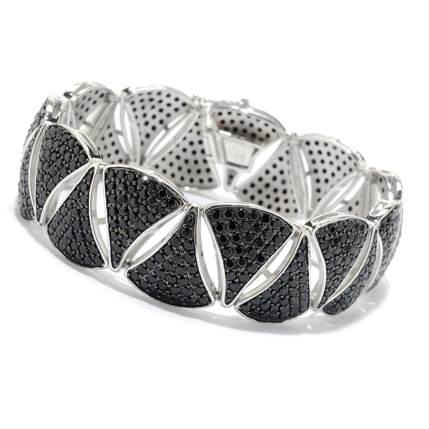 Pinctore Sterling Silver 26.39ctw Black Spinel Link Bracelet - pinctore