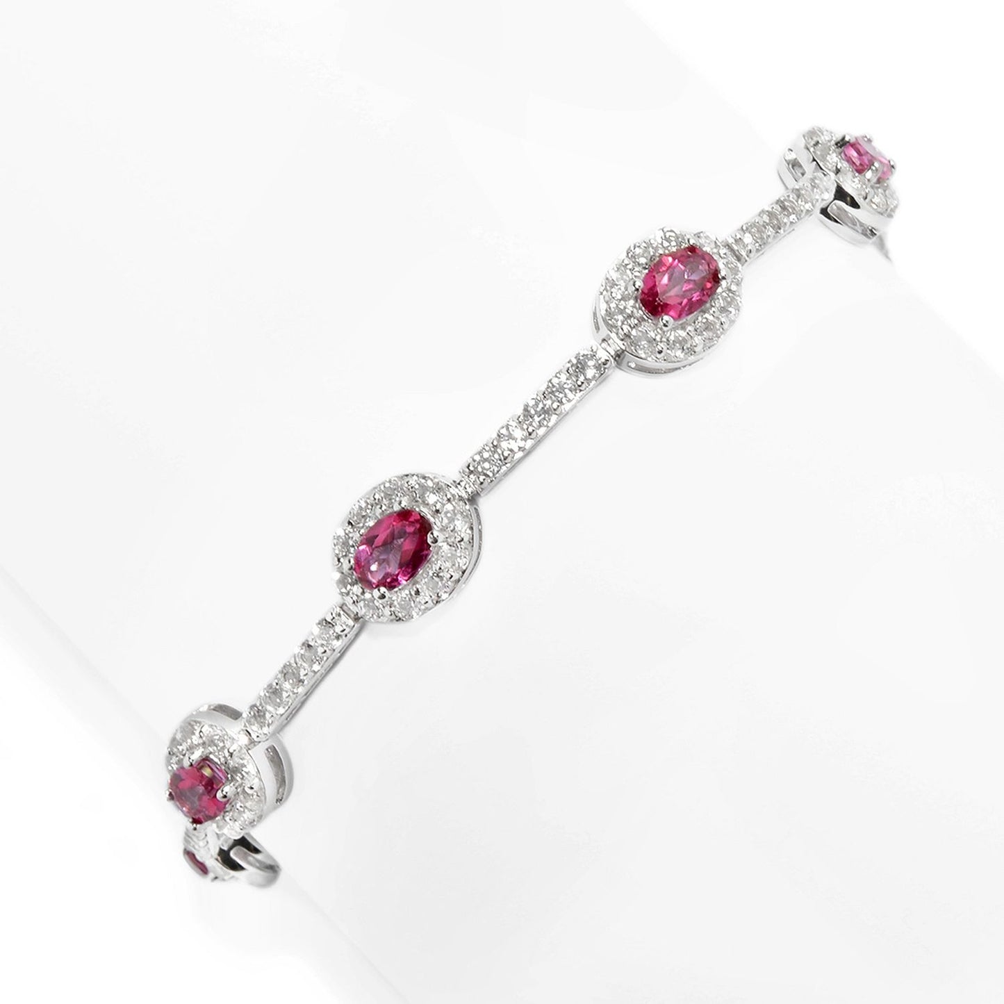 Pinctore 925 Sterling Silver Pink Topaz,White Topaz Bracelet