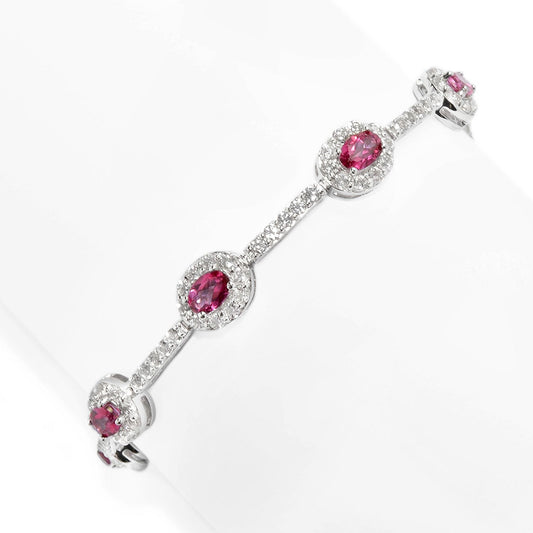 Pinctore 925 Sterling Silver Pink Topaz,White Topaz Bracelet
