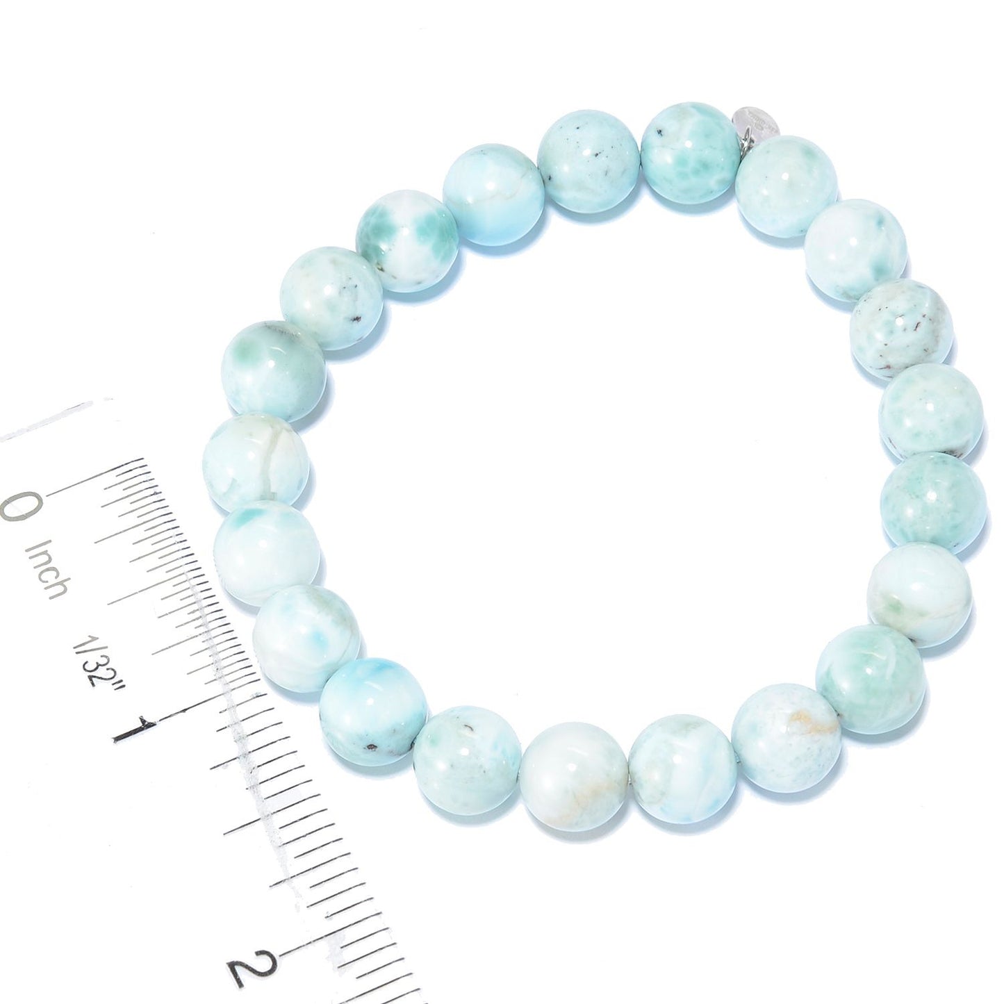 Pinctore Sterling Silver Round Larimar Beaded Stretch Bracelet