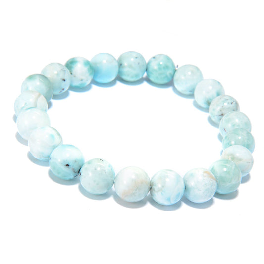 Pinctore Sterling Silver Round Larimar Beaded Stretch Bracelet - pinctore