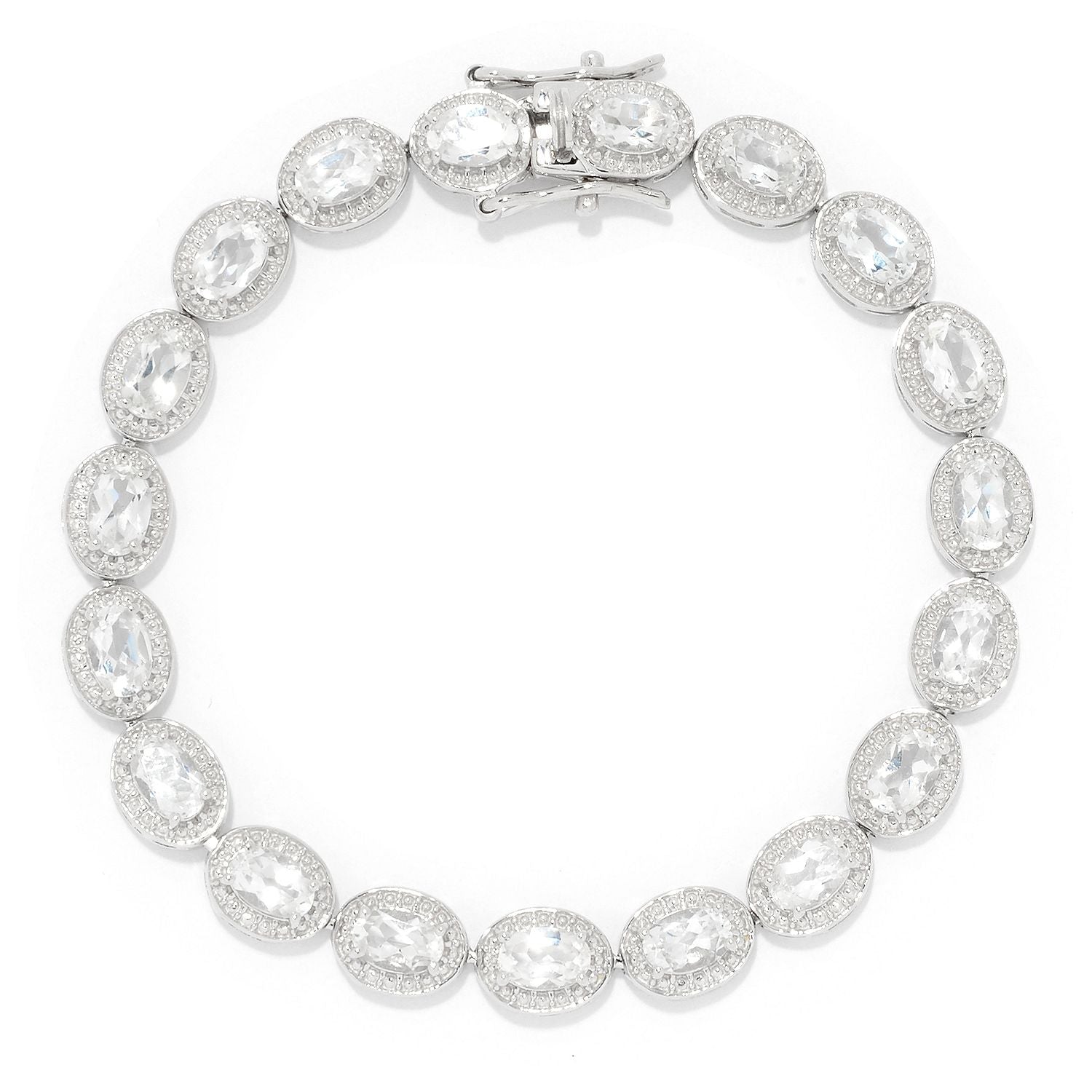 Pinctore Sterling Silver  6 x 4mm White Topaz Line Bracelet - pinctore