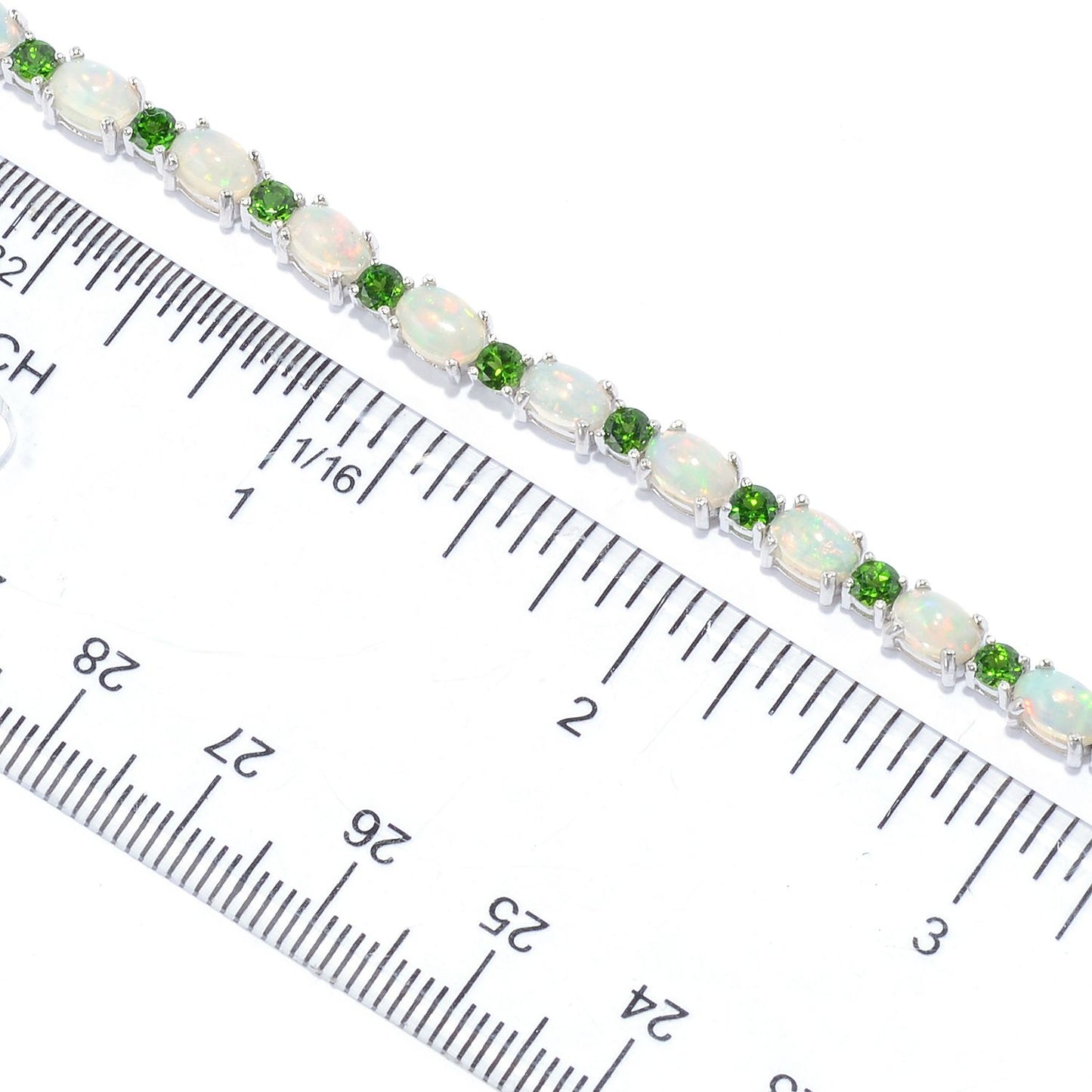 Pinctore Sterling Silver  Ethiopian Opal & Chrome Diopside Line Bracelets