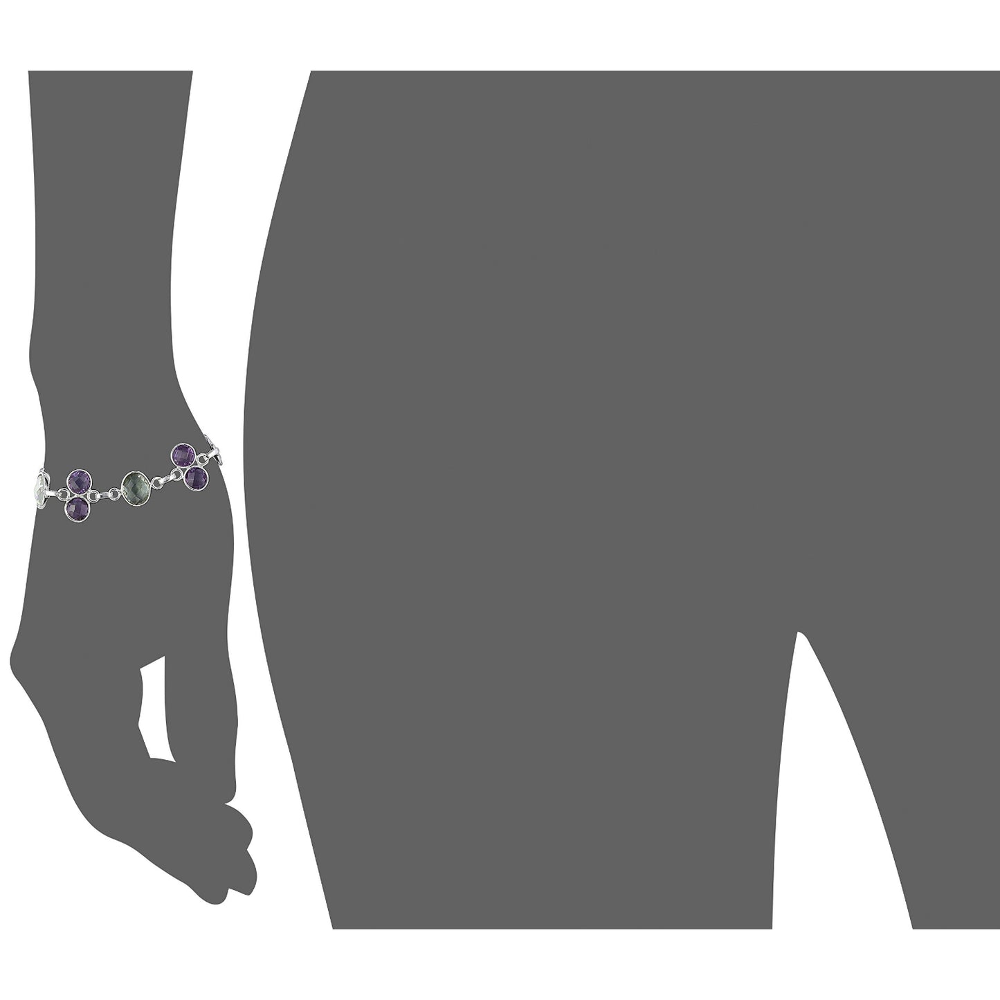 Pinctore Sterling Silver Green Amethyst One Size Fit All Link Bracelet