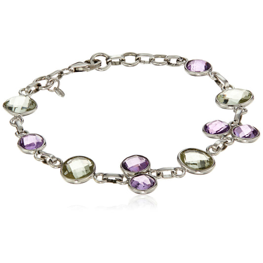 Pinctore Sterling Silver Green Amethyst One Size Fit All Link Bracelet - pinctore