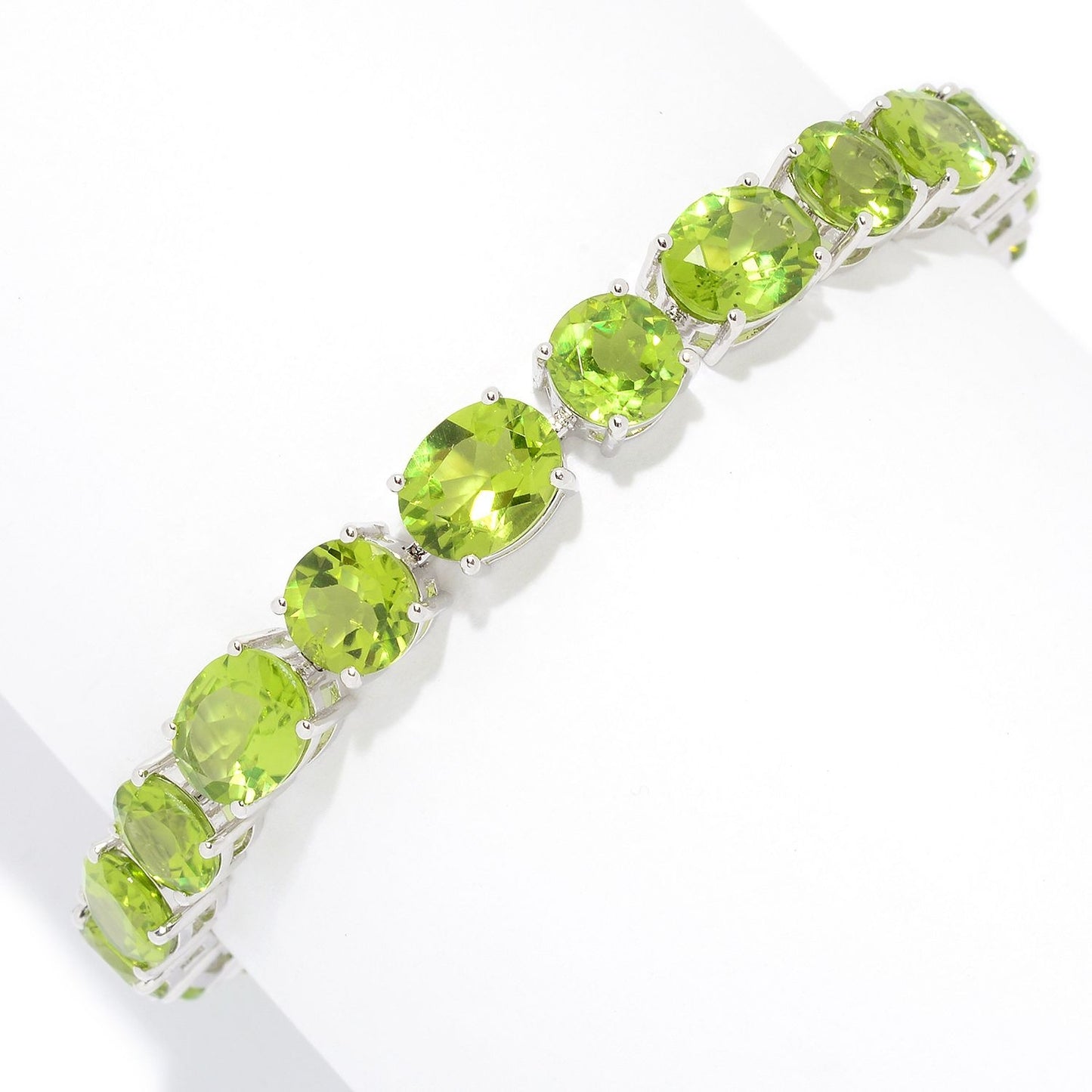 Pinctore Sterling Silver 6" Multi Cut Peridot Line Bracelets