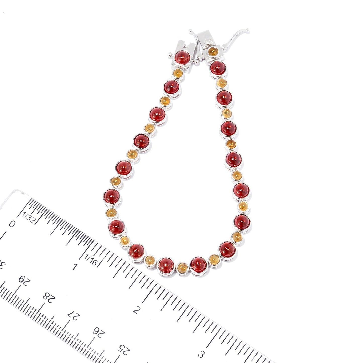 Pinctore Sterling Silver 7" Round Red Garnet, Citrine Gemstone Line Bracelets