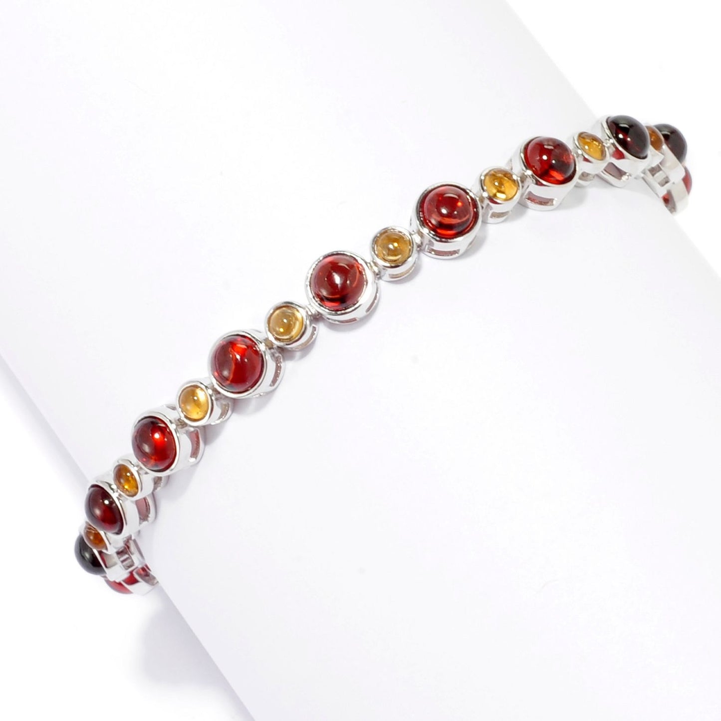 Pinctore Sterling Silver 7" Round Multi Gemstone Line Bracelet - pinctore