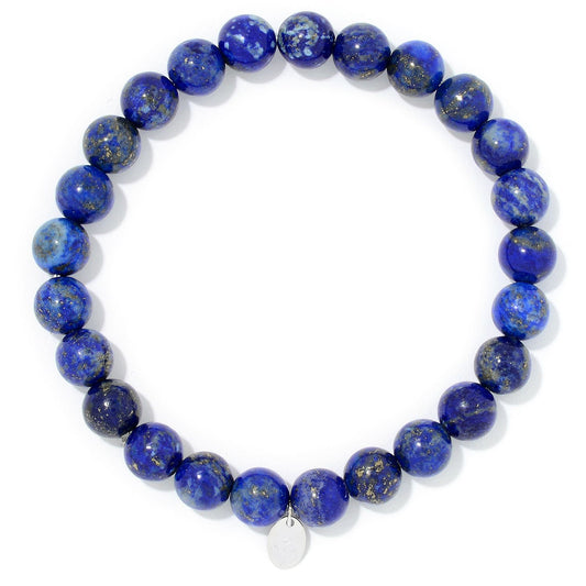 Pinctore Sterling Silver Lapis-Lazuli Beaded Stretch Bracelet - pinctore