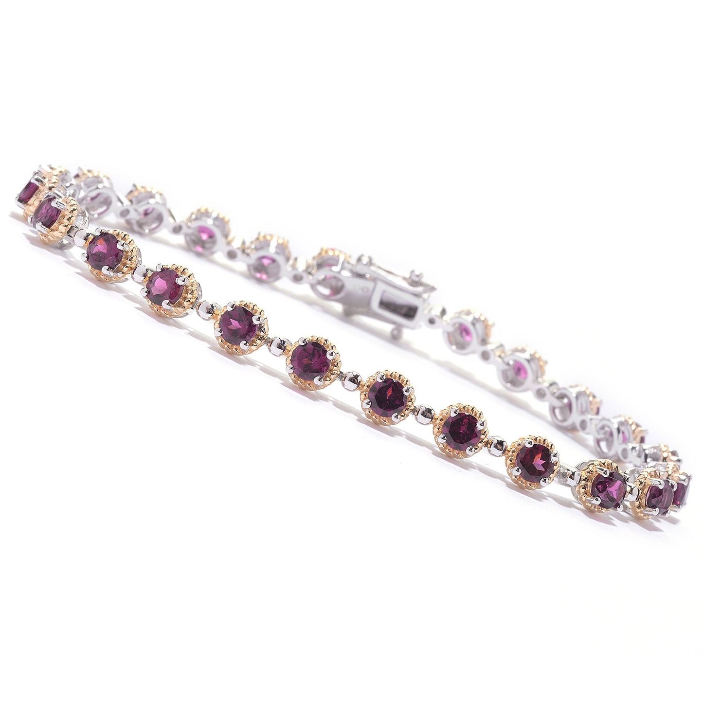 Pinctore Two-Tone Sterling Silver  Round Rhodolite Line Bracelet - pinctore