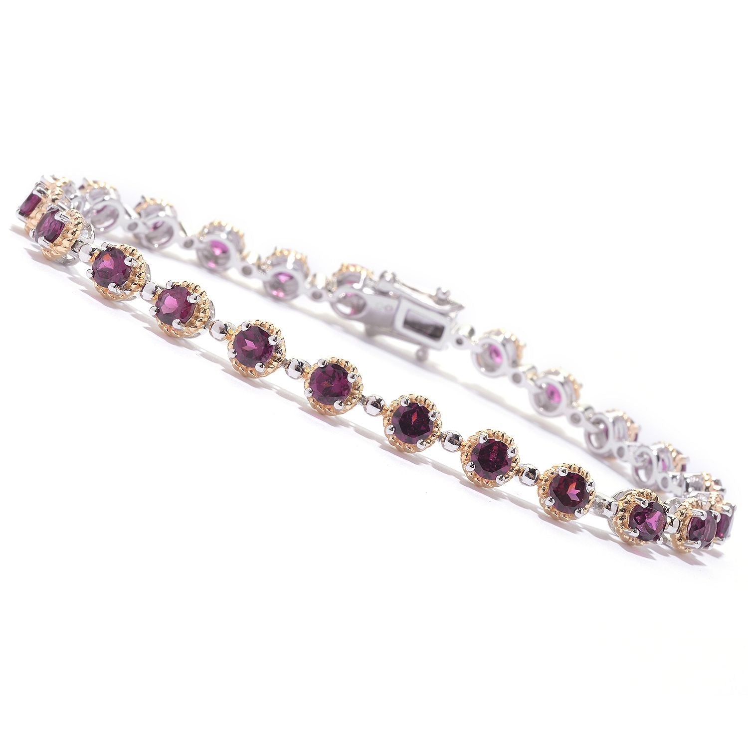 Pinctore Two-Tone Sterling Silver  Round Rhodolite Line Bracelet - pinctore