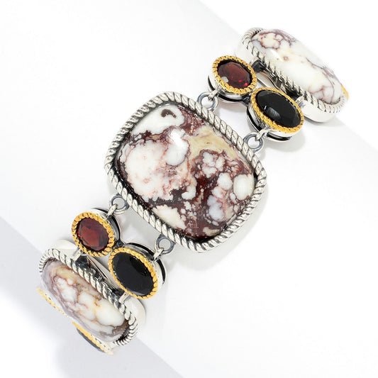 Pinctore Multi Shape Wild Horse Jasper, Agate & Garnet Toggle Bracelet, 7.25"