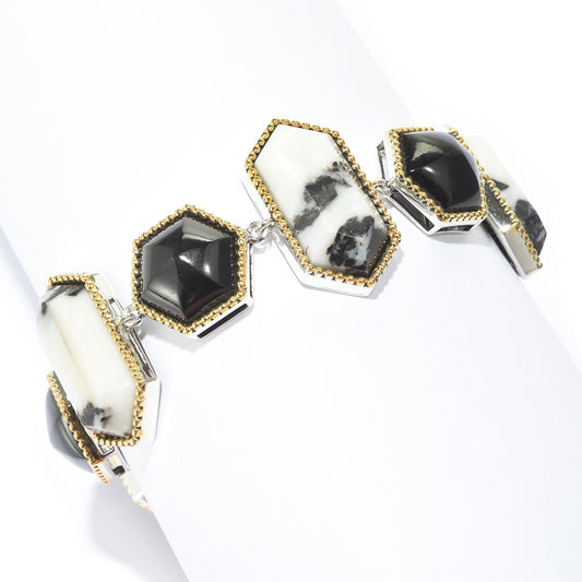 925 Sterling Silver White Buffalo,Black Agate Bracelet