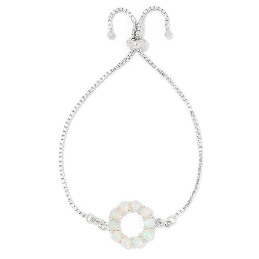 Pinctore Sterling Silver Circle Ethiopian Opal Slider Bolo Bracelet