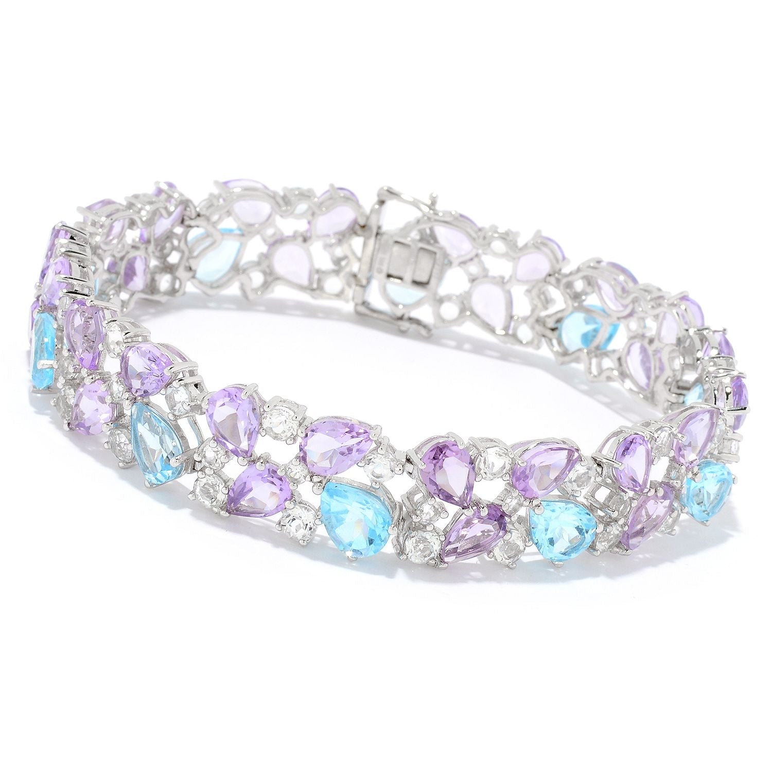 925 Sterling Silver Sky Blue Topaz,Pink Amethyst,White Topaz Bracelet
