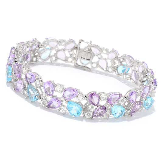 925 Sterling Silver Sky Blue Topaz,Pink Amethyst,White Topaz Bracelet