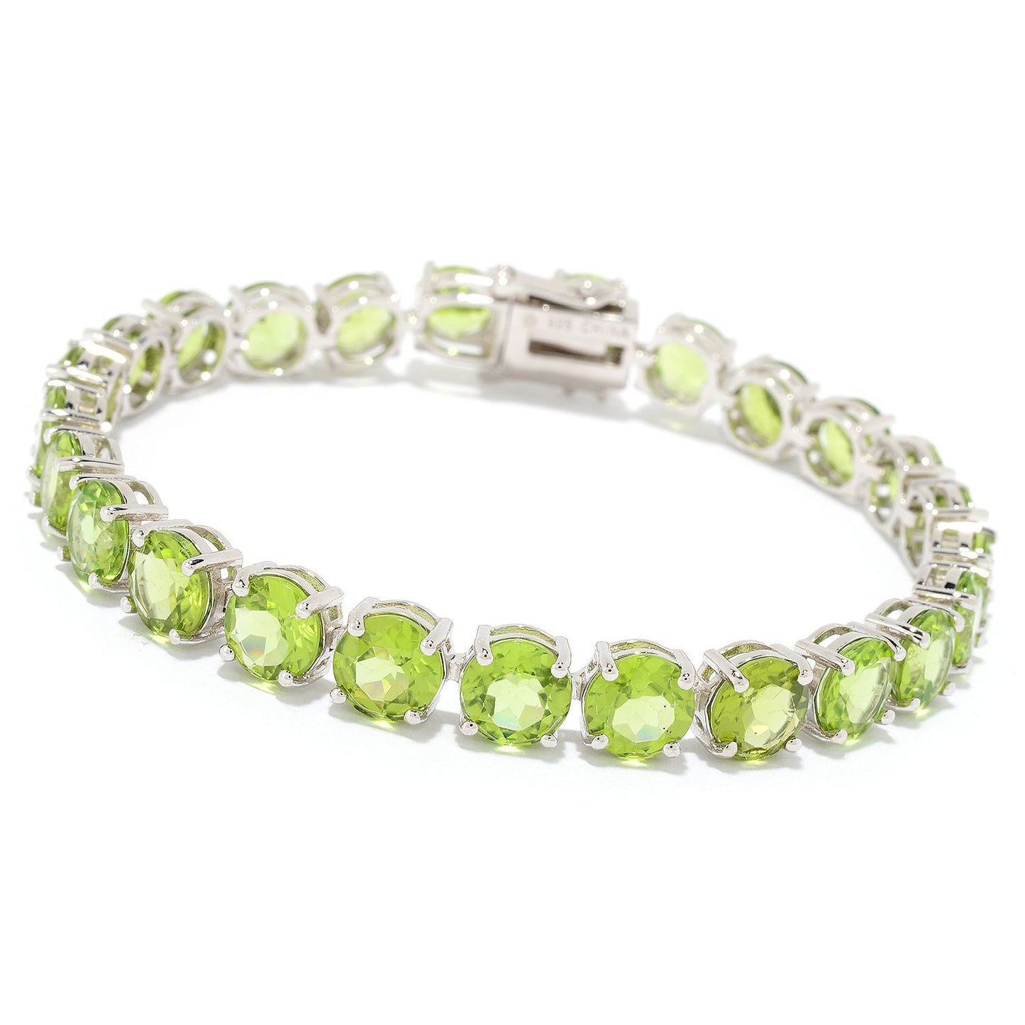 Pinctore Sterling Silver Choice of Length Round Peridot Line Bracelet - pinctore