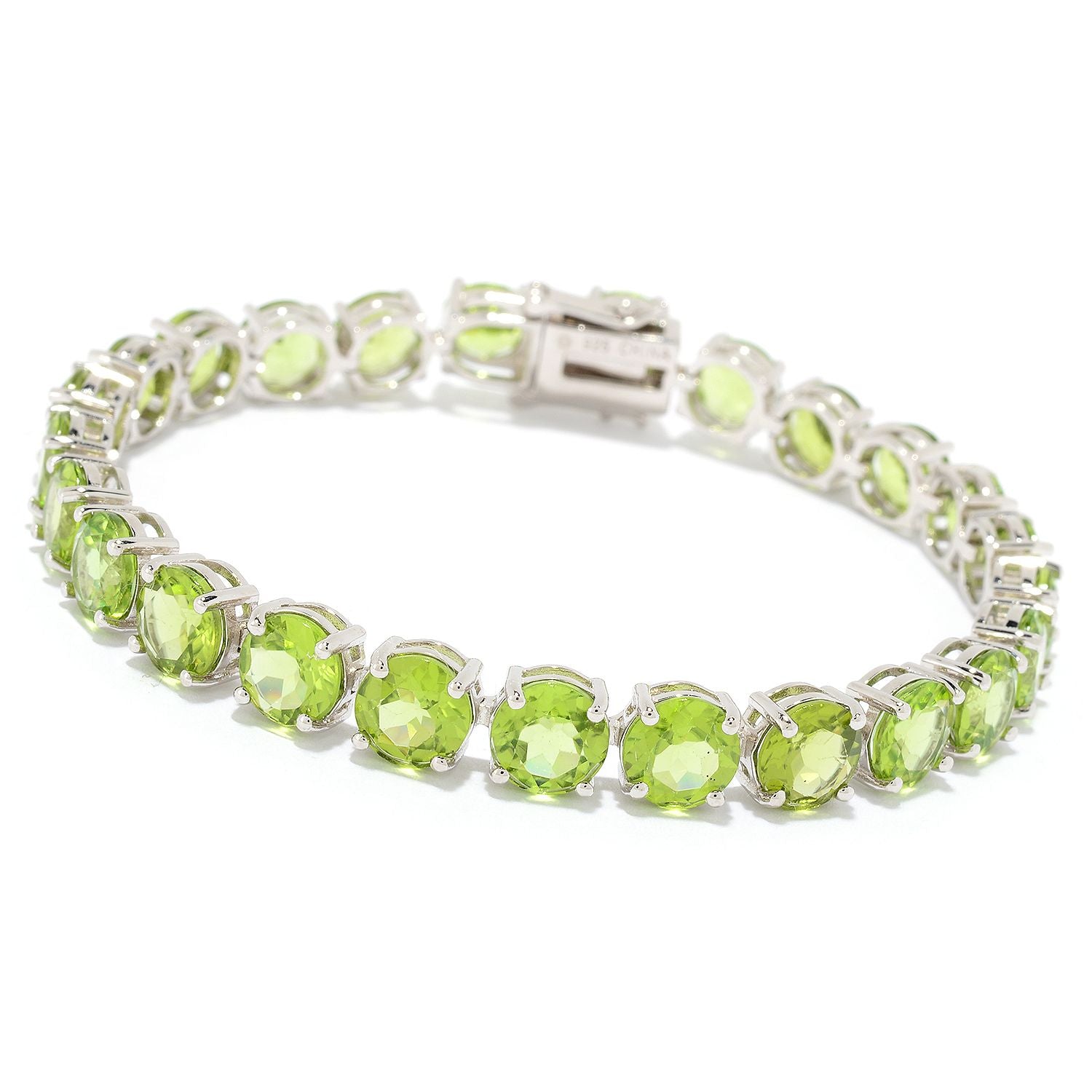 Pinctore Sterling Silver Choice of Length Round Peridot Line Bracelet - pinctore