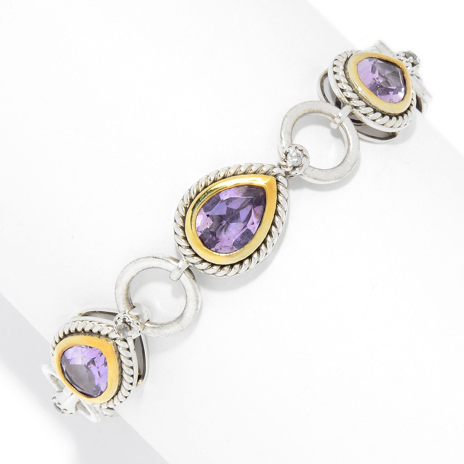 Sterling Silver 8.20ctw Pear Cut Pink Amethyst & White Zircon Toggle Bracelet - Pinctore