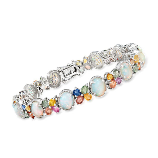 925 Sterling Silver Ethiopian Opal,Multi Sapphire Bracelet - Pinctore