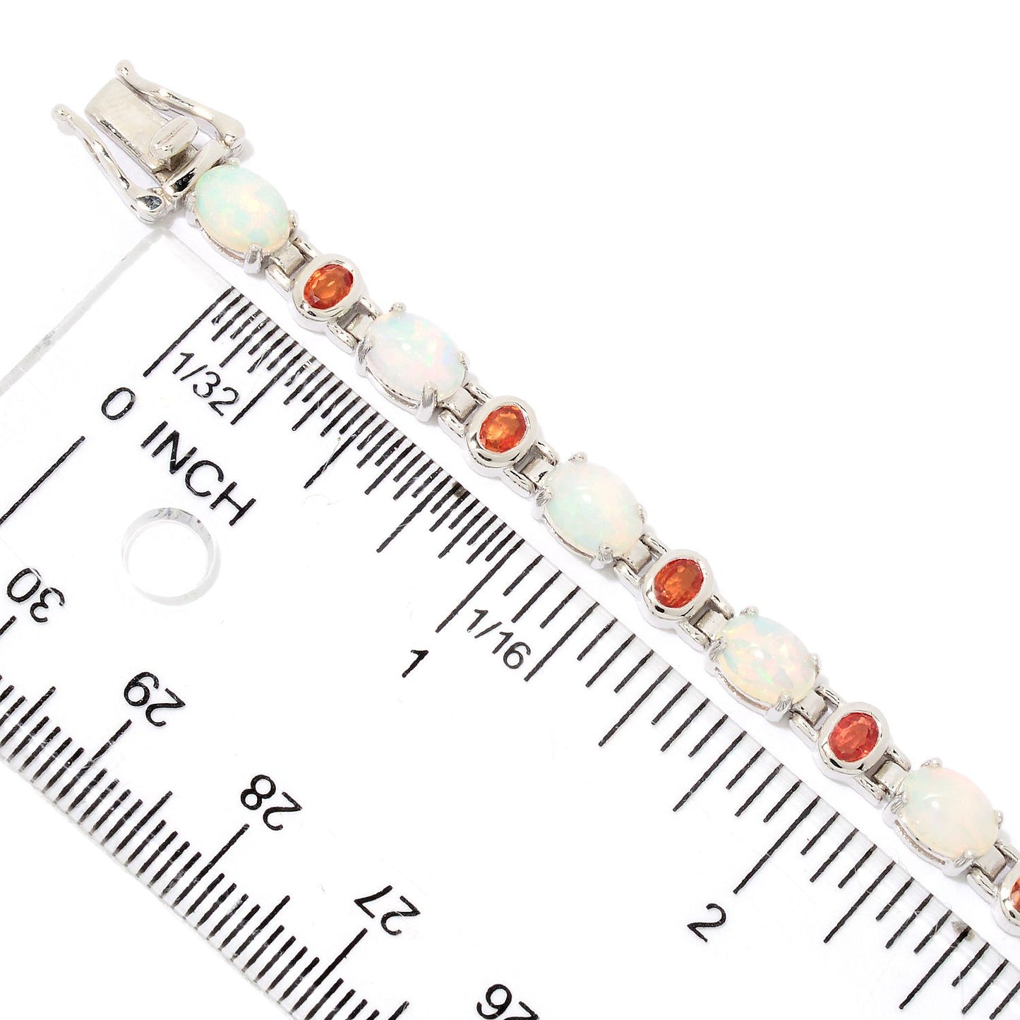 Pinctore Sterling Silver 7" Ethiopian Opal & Orange Sapphire Line Bracelet