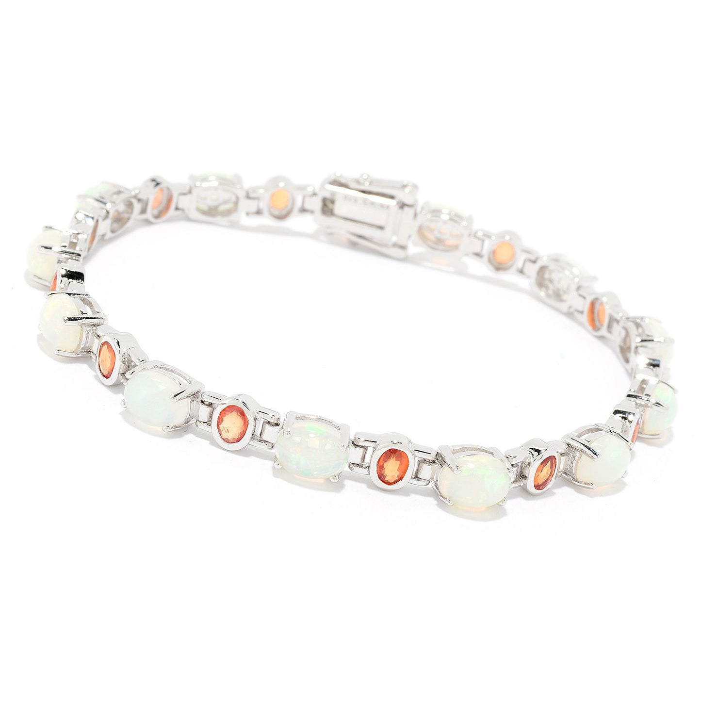 Pinctore Sterling Silver 7" Ethiopian Opal & Orange Sapphire Line Bracelet - pinctore