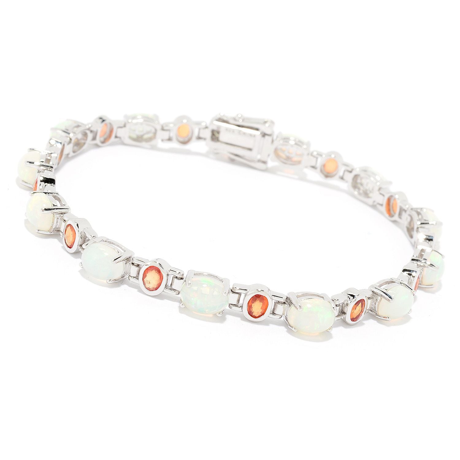 Pinctore Sterling Silver 7" Ethiopian Opal & Orange Sapphire Line Bracelet - pinctore